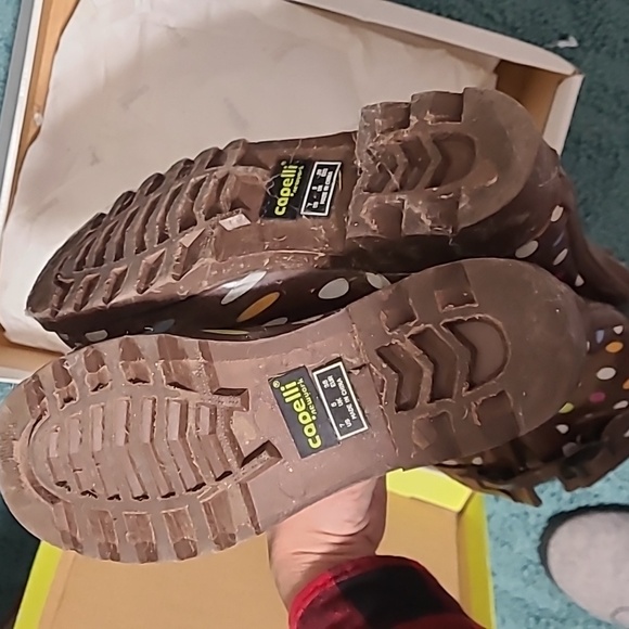 Polka Dot rain boots size 7 capella NewYork Y2K BROWN SHINY MULTI DOTS SPORTY - Picture 7 of 12